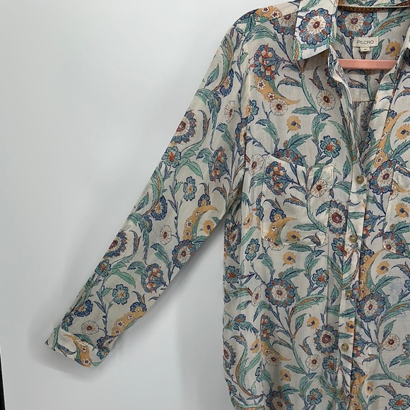 Pilcro Cream and Blue Long Sleeve Button Down Collar Shirt size XSmall - Picture 4 of 11